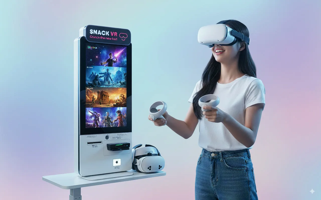 A visitor playing the Snack VR kiosk
